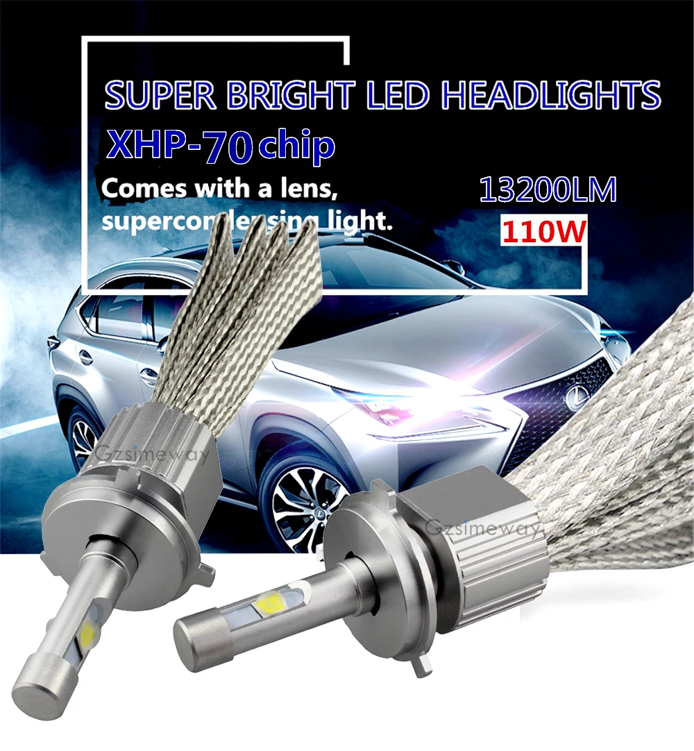 2PCS Car Led 9005 HB3 Light 55W 6000K H11 H7 Led Bulb H4 H8 H9 HB4 D1S D2S H13 9004 9007 headlamp 13200LM 12V fog lamp car Light