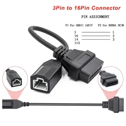 Car Adapter for Honda OBD2 3-pin to OBD2 16-pin, OBD2 adapter cable, OBD2 diagnostic adapter, pin connector