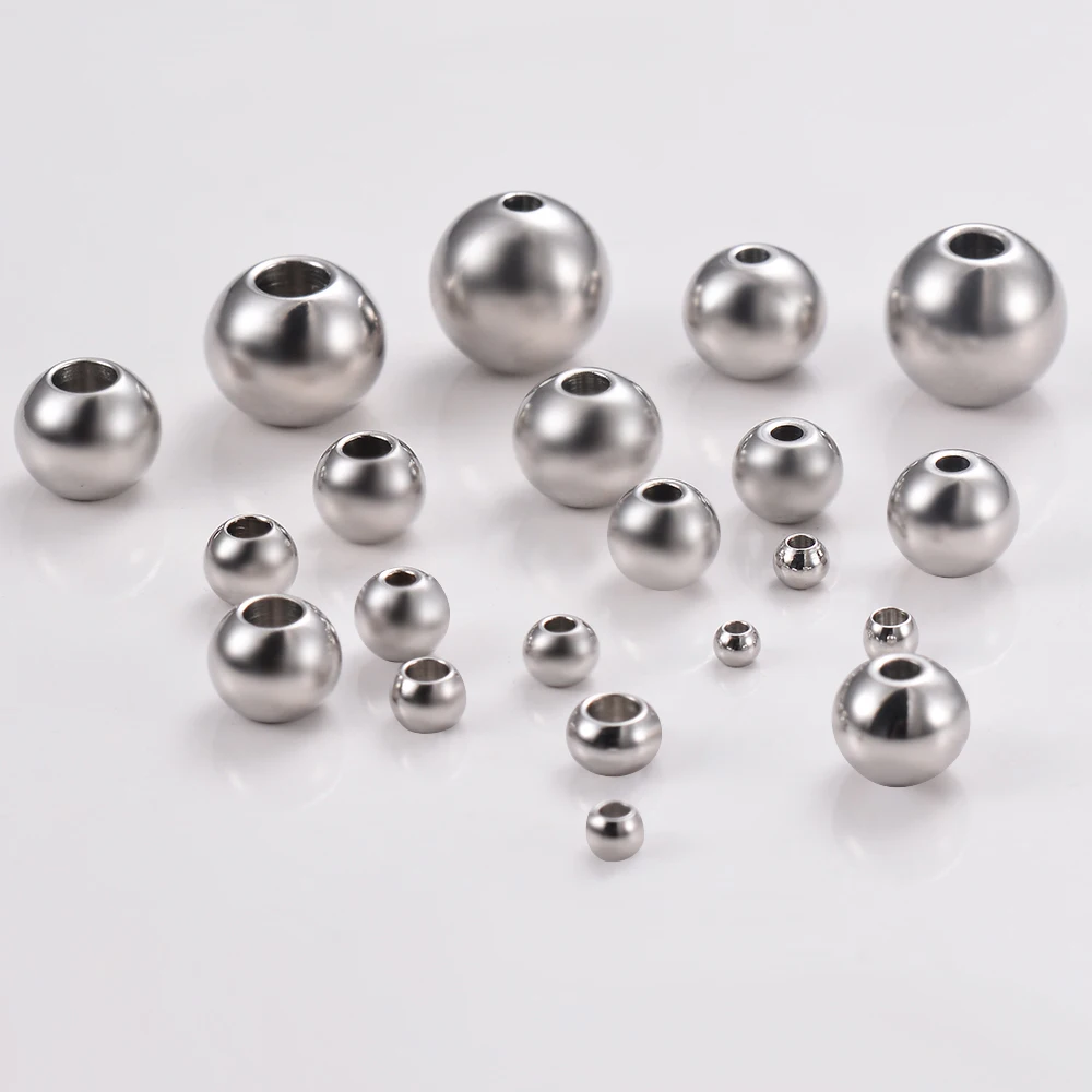 50Pcs/Lot Silver Color Stainless Steel Spacer Beads Loose Ball With Hole Charm Bracelets Bangles DIY For Jewelry Making