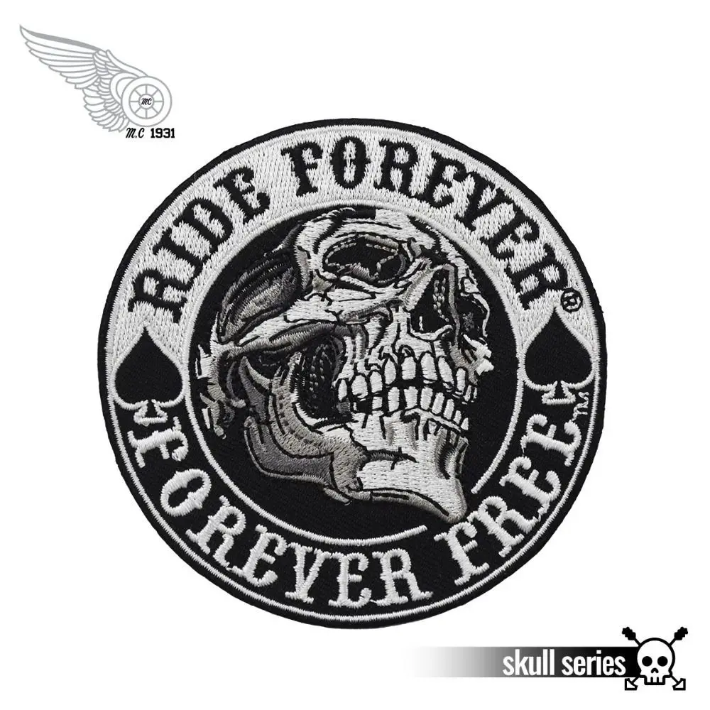 Ride Forever darmowa łaty z czaszką niestandardowe wojskowe Cirlce Patch Biker haftowane na odzież kamizelka Rock punkowa odznaka śmierć