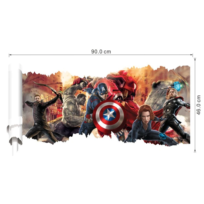 Captain America The Avengers Naklejki ścienne do pokoju dziecięcego Dekoracja domu Diy 3d Broken Hole Mural Art Super Heros Naklejki ścienne