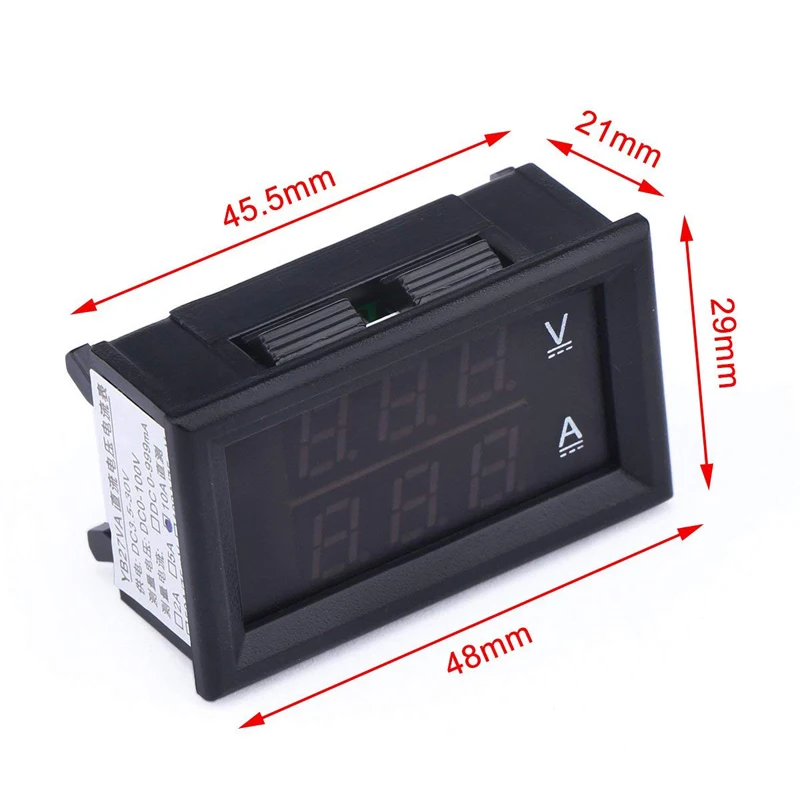 DC 100V 10A Voltmeter Ammeter Blue Red LED Amp Dual Digital Volt Meter Gauge Dual LED Display Voltage Current Meter Tester