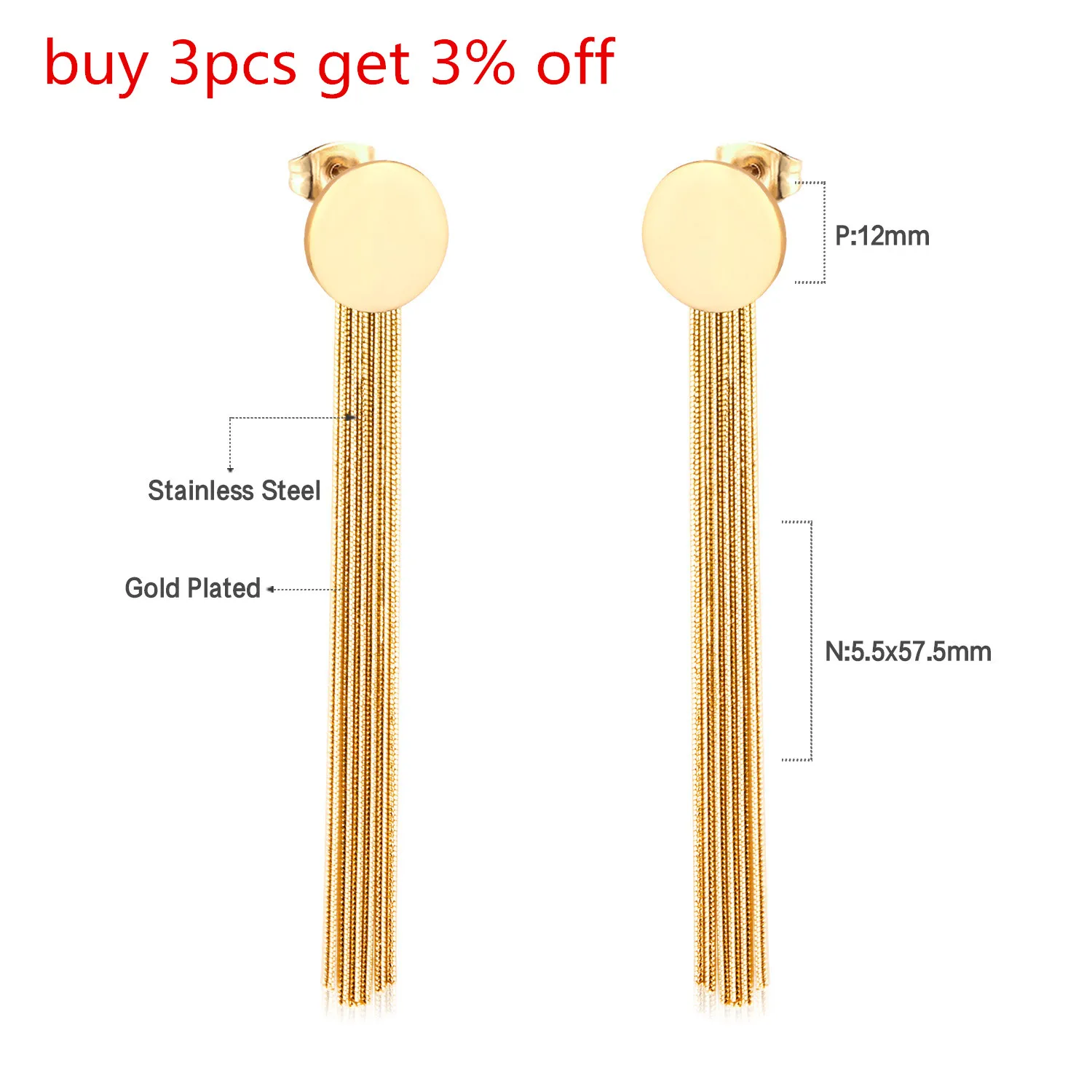 LUXUSTEEL Long Tassel Chain Earrings Office Style Drop Earring Women Accessories Stainless Steel Push Back Jewelry
