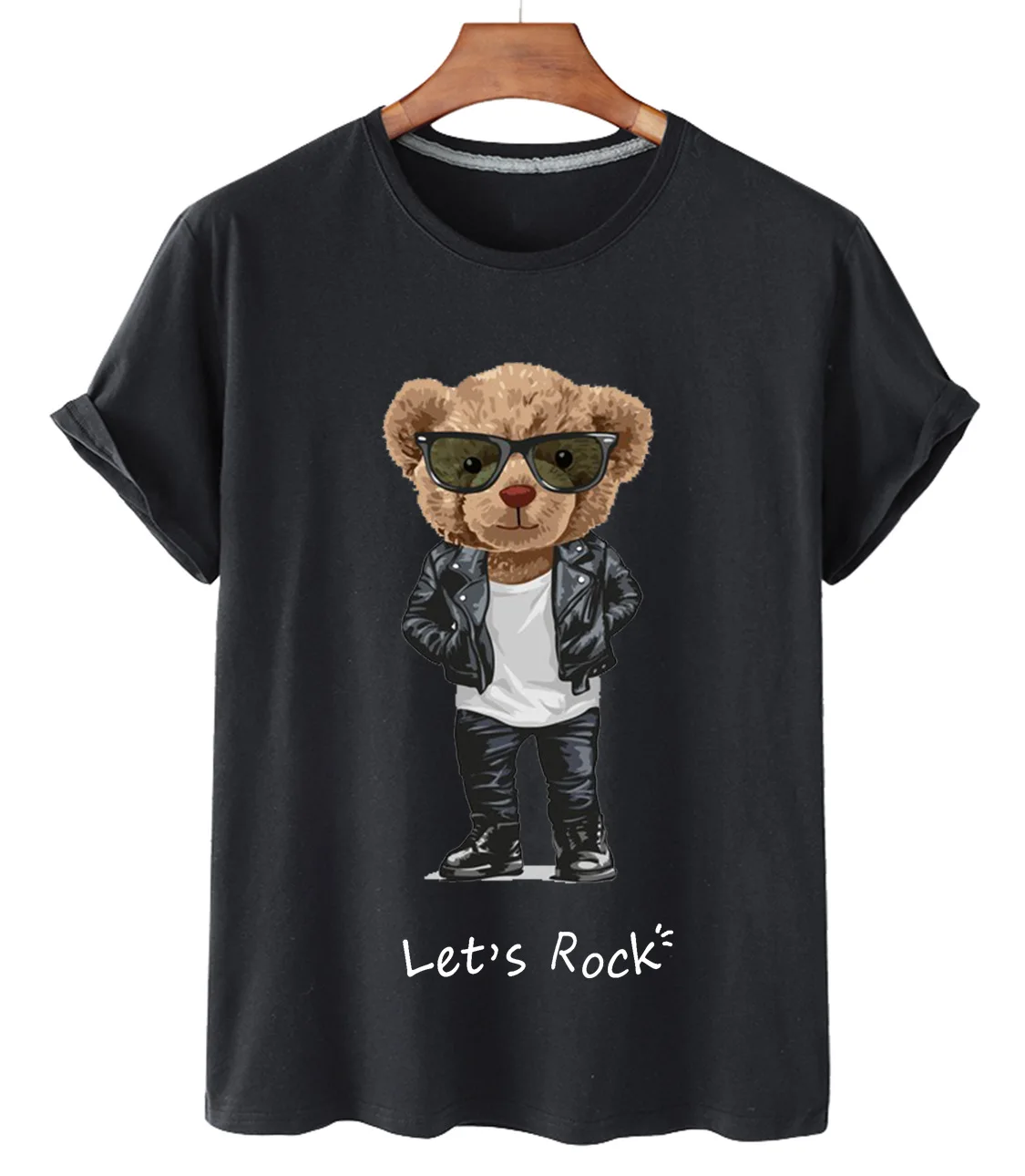 Top Cotton T-shirt Female Hot Product Handsome Sunglasses Motorcycle Bear Short-sleeved T-shirt Men And Women Trendy S-xxxl