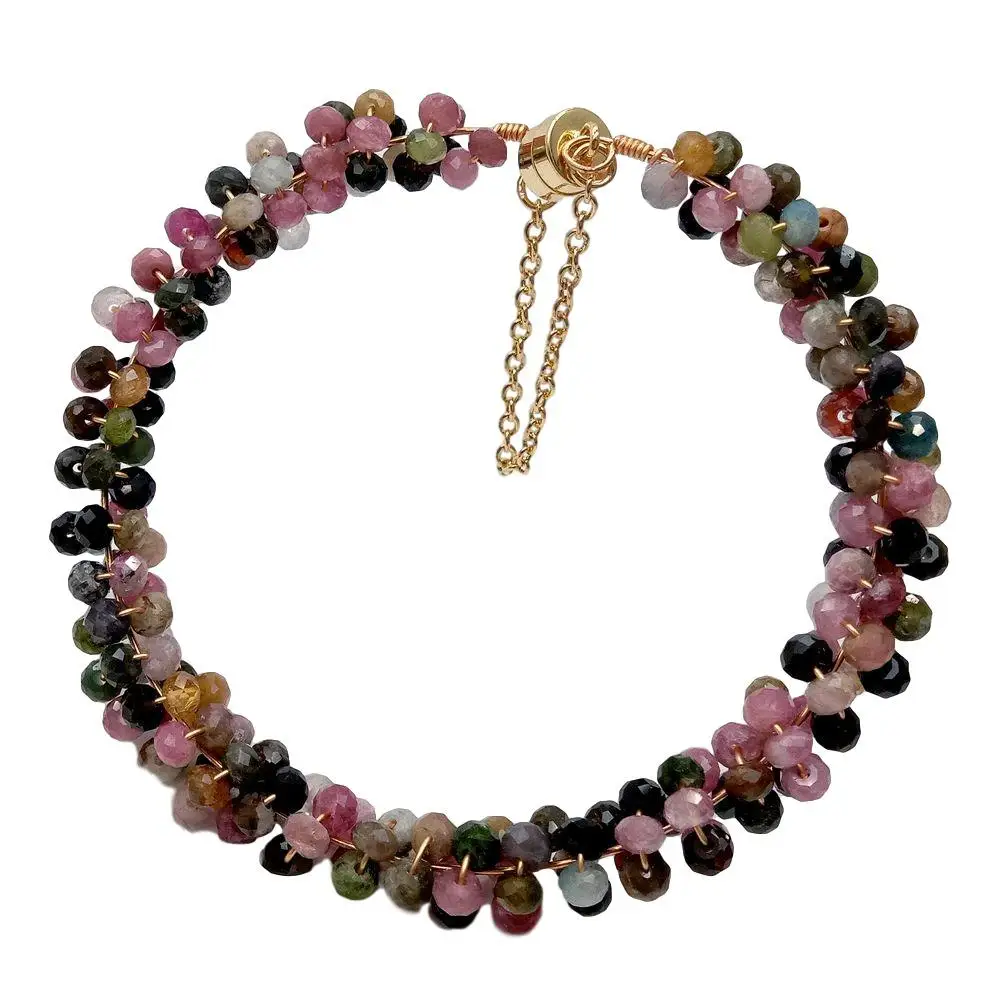 YYGEM Natural 4mm faceted round Multi Color Tourmaline Bangle Wrap Bracelet magnet clasp Class bracelet for women