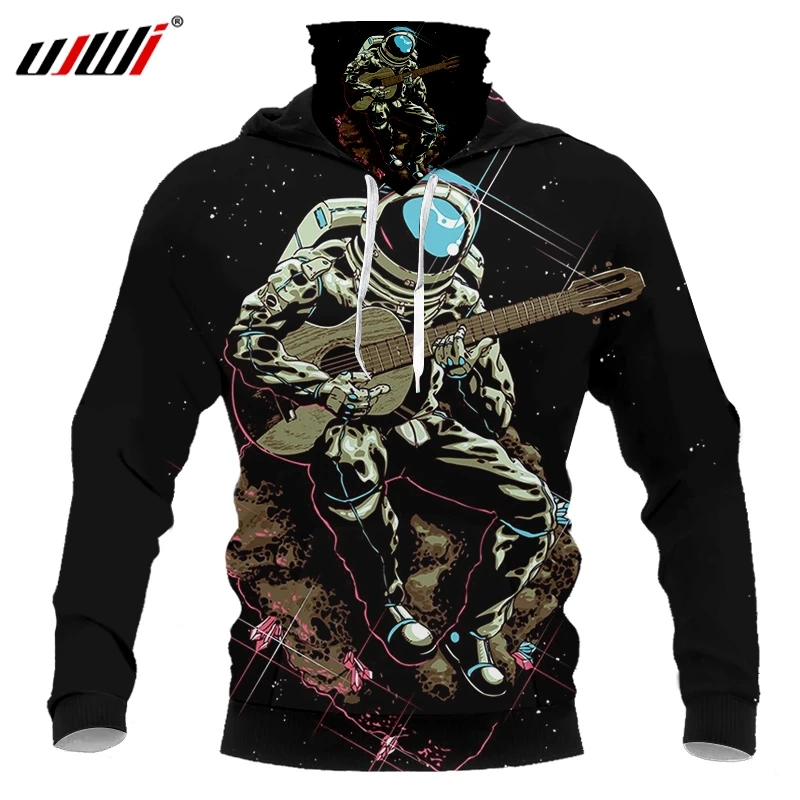 

UJWI Autumn Winter Casual Hoodies Women/men Print Astronaut Space Guitar 3d Sweatshirt Hoody Man Fitness Drawstring Hoody