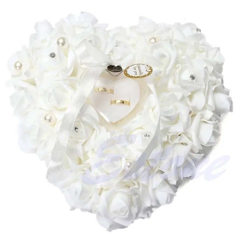 1Pcs Heart-shape Rose Flowers Ring Box Romantic Wedding Jewelry Case Ring Bearer Pillow Cushion Holder Valentine's Day Gift