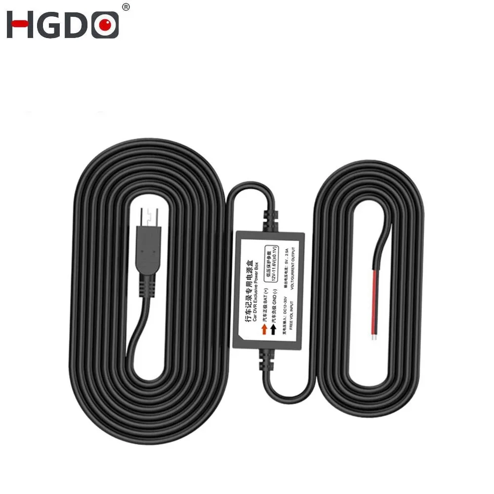 HGDO Hardwire Kit 24H Parking Monitor Buck line For Car Dvrs Park Wire 12V To 5V 2.5A MINI MICRO USB Port Plug Video Recorder