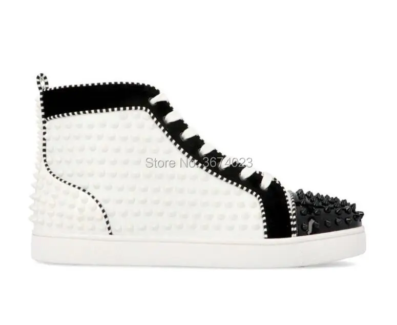 Qianruiti New Men White Black Rivets Studs Sneakers High Top Shoes Lace Up Platform Flats Casual Shoes Men Autumn Winter