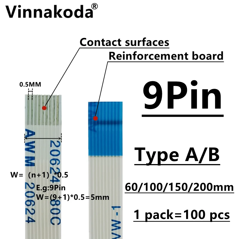 10PCS/100PCS AWM 20624 80C 60V VW-1 FFC-0.5MM-9P TypeA/B 60/100/150/200MM