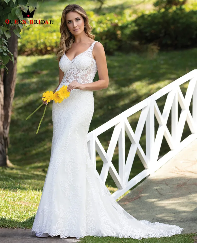 

Custom Made 2021 New Design Wedding Dresses Mermaid Open Back Tulle Lace Crystal Sequins Simple Sexy Long Wedding Gowns CO17