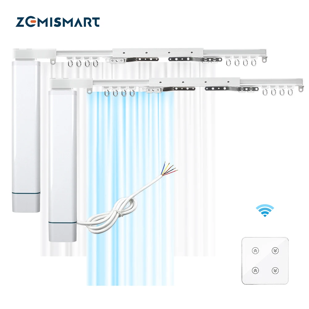 

Zemismart Tuya WiFi Smart Curtains with Curtain Dual Track Rod 2 Channels Wall Switch Alexa Google Home Remote Control SmartLife