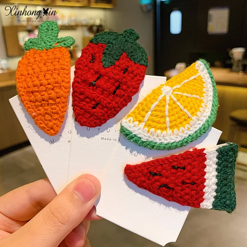 2024 New Fruit Animal Children Hairpin Colorful Princess Hair Clip Bangs Cute Cartoon Wool Korean Girl Hairgrip Headwear Gift