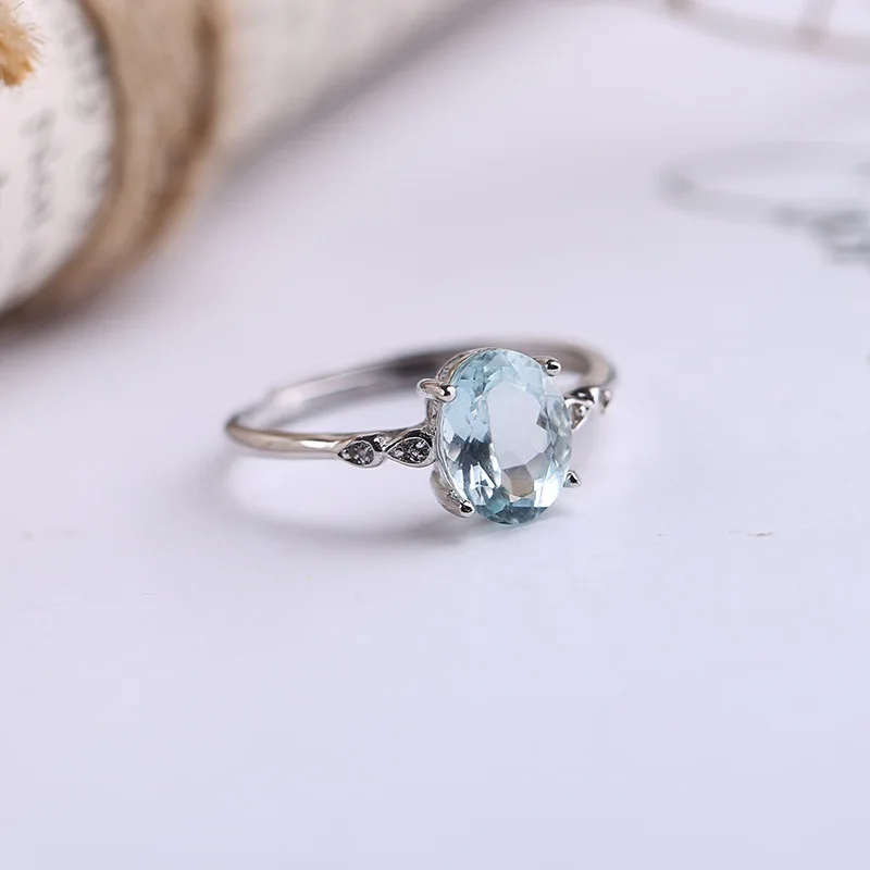 Cute simple small ring with natural aquamarine gemstone Ring in 925 sterling silver fine jewelry for girls & women as gift