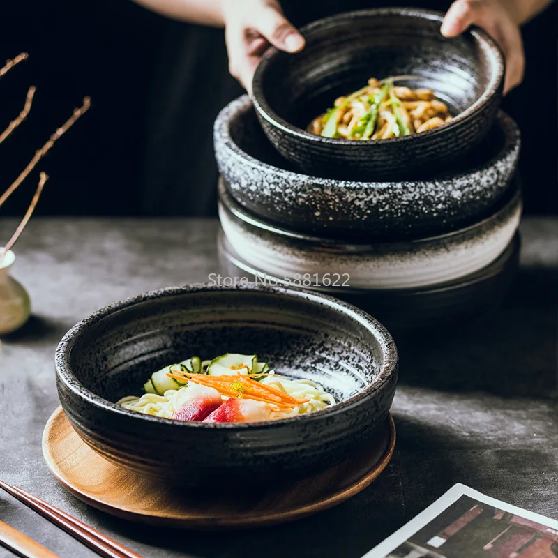 Simple Large Bowl of Soup Noodle Bowl Restaurant Creative Ramen Bowl Deep Bowl Plate Spicy Large Tableware Set