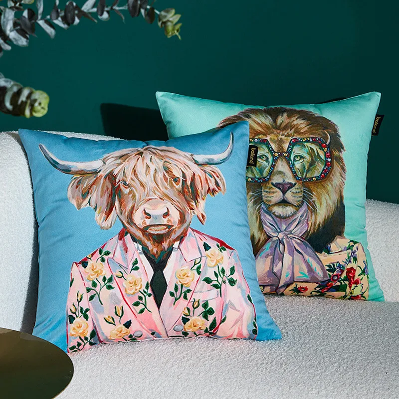 Mr. Animal Pillow Case Cushion Cover Covers Cojines Decorativos Para Sofa 2 Sided Velvet Throw Pillows Cushions Coussin