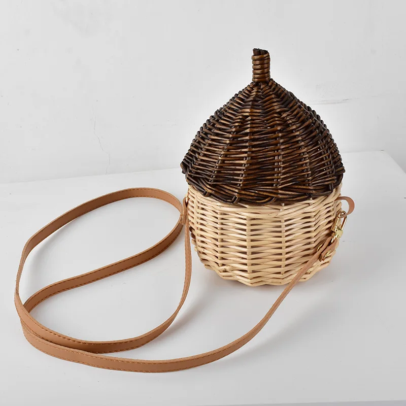 Portable Straw Bag for Children's Fruit, Mini Rattan Bag, Shoulder Bag, Bamboo, Summer