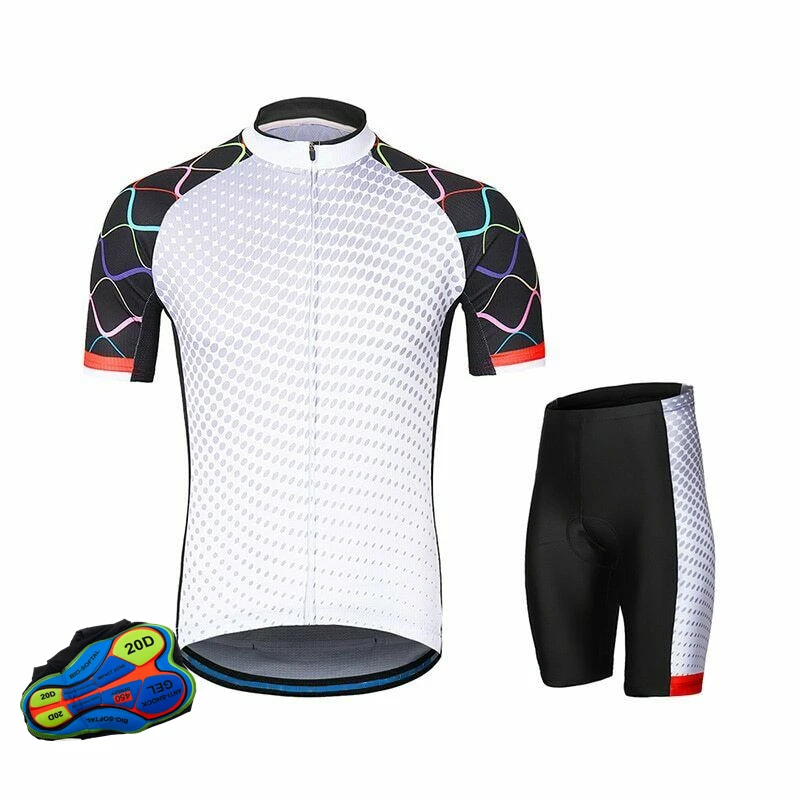 Men’s Cycling Full Zipper Wear Road Bike Bicycle Short Sleeve Suit Tight Fitting Breathable Clothing Set Padded Cycling Bib