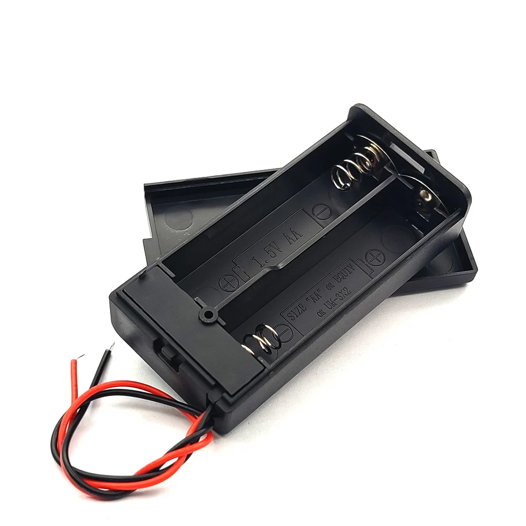 Hohe Qualität 2AA 3V Batterie Fall Halter AA Batterie Box Basis Sockel Mit Drähte, Schalter und Abdeckung, batterie Fall aa