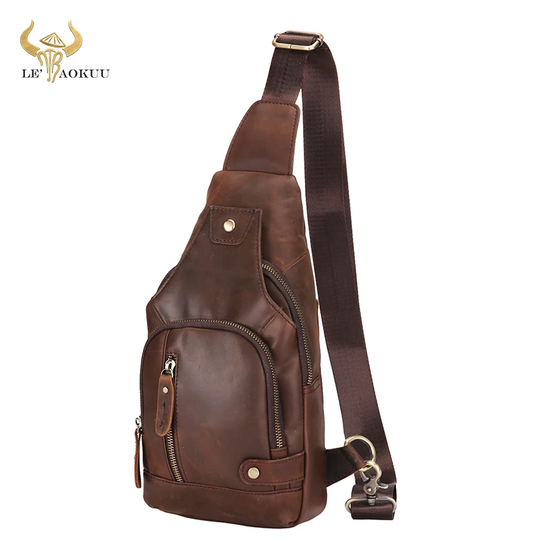 

Hot Sale Real Crazy Horse Leather Retro Sling Chest Bag 8" Tablet Design One Shoulder Strap Cross-body Bag For Men Male 8066