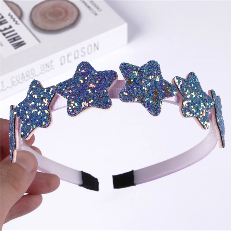 New Hot Sale Children\'s Sequined Star Headband Glitter Green Onion Pink Star Plastic Headband Girl Hair Accessories