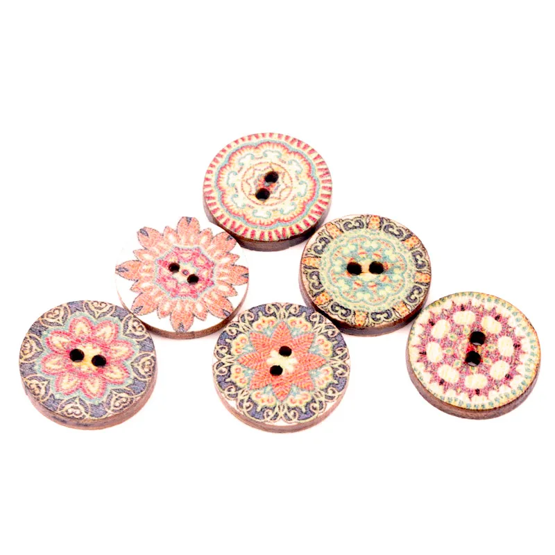 Natural Wooden Flower Stripe Round Pattern Scrapbooking Craft Embellishments Handmade DIY Handicraft Home Decoration 20mm 20pcs