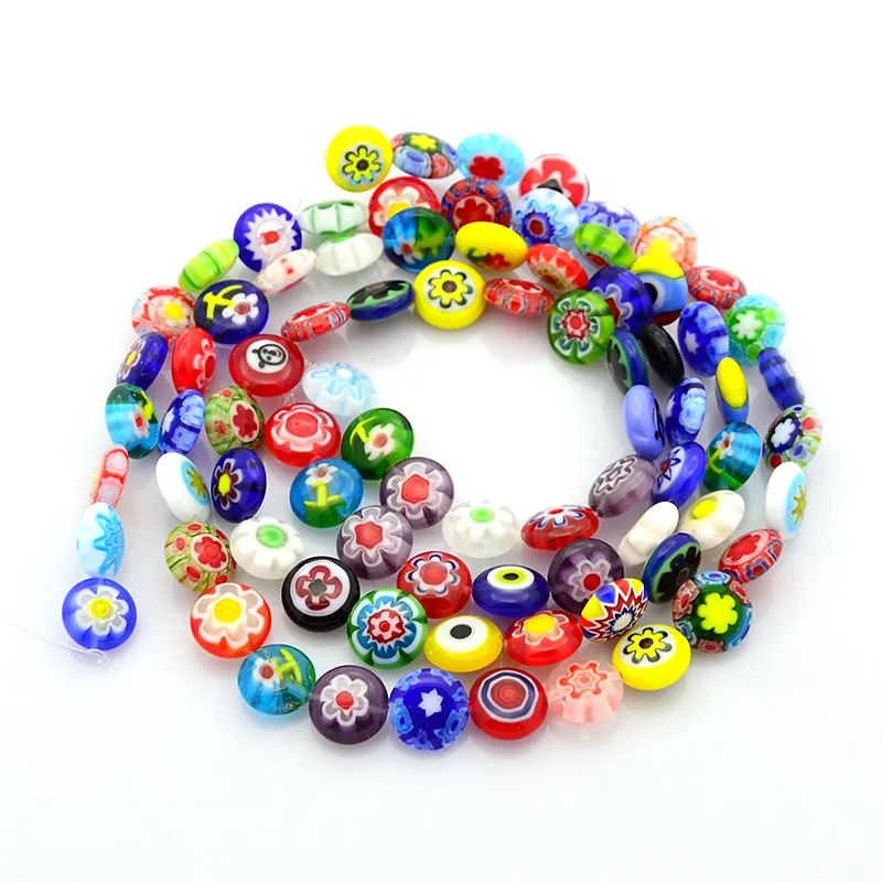 Flat Round Millefiori Lampwork Glass Beads Flower Patterns Lampwork Beads for Jewelry Making DIY Earring Necklace Bracelet