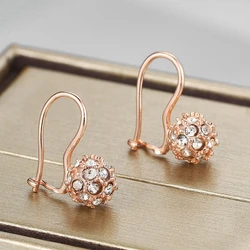 ZHOUYANG Drop Earrings For Women Classic Style Lucky Crystal Ball Rose Gold Color Party Wedding Gift Fashion Jewelry E688