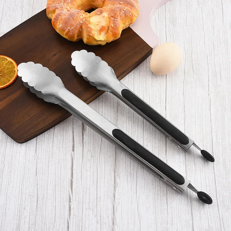 9/12 Inch Stainless Steel BBQ Grilling Tongs Salad Bread Barbecue  Serving Tong Creative Non-Slip Handle Metal Kitchen Gadgets