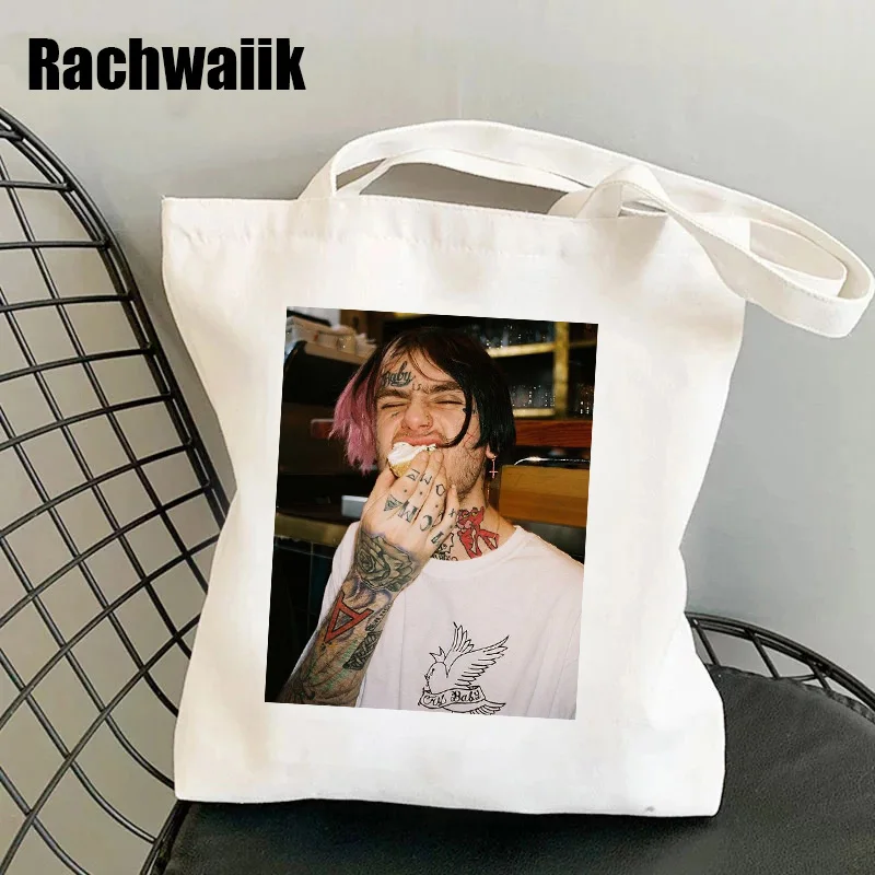 Borsa shopping Lil Peep Tote grafica Borsa shopper Harajuku Borsa a tracolla in tela da donna Borsa ecologica Ulzzang femminile Hip Hop Goth Gothic