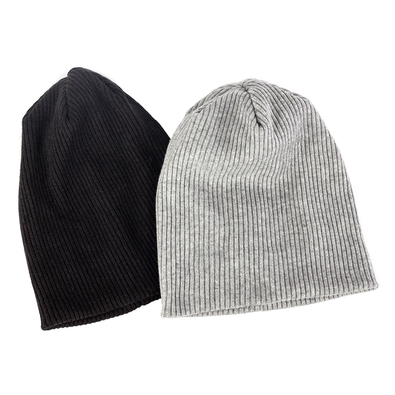 Zimowe prążkowane czapki typu beanie dla mężczyzn damskie jesienne modne czapki z dzianiny jednokolorowa na co dzień czapki Hip-Hop Slouch Skullies