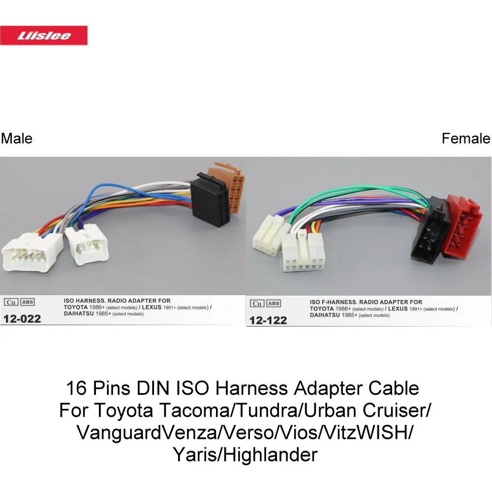 16 Pins DIN ISO Harness Adapter Cable For Toyota Tacoma/Tundra/Urban Cruiser/VanguardVenza/Verso/Vios/VitzWISH/Yaris/Highlander