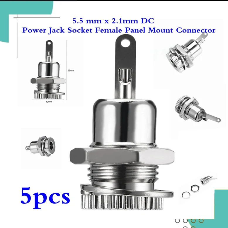 

5 pieces wholesale 5.5mm x 2.1mm DC power outlet socket female panel mounting connector free shipping