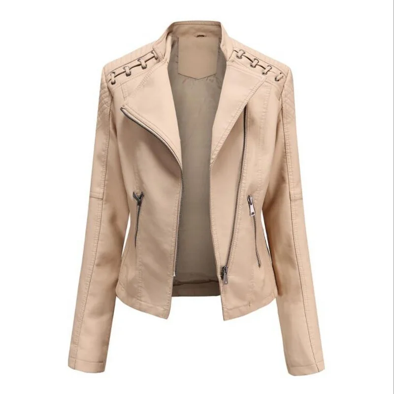 Design PU giacca in pelle donna cappotto femminile colletto alla coreana corto capispalla in ecopelle donna giacche moto 9 colori