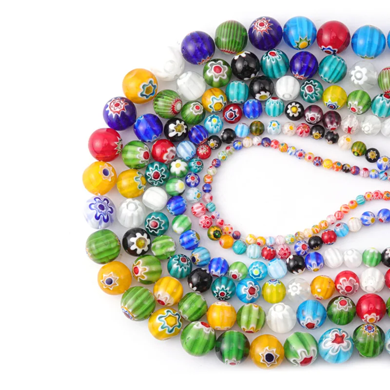 Mixed Flower Pattern Millefiori Glass Round 4mm 6mm 8mm 10mm 12mm 14mm Loose Beads for Jewelry Making DIY Crafts Findings