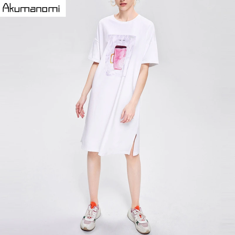 Plus Size 7xl 6xl 5xl 4xl Xxxl Midi T Shirt Dress Women Summer Party Vintage Knitted Boho Casual Blue Double Slit Dresses Top