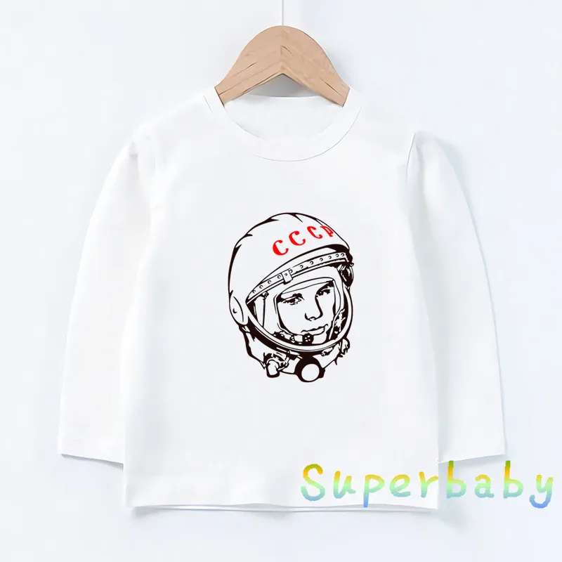 Children The Soviet Union Russia Space CCCP USSR Gagarin Print T shirt Baby Boys Girls Tops Kids Long Sleeve T-shirt,LKP2437