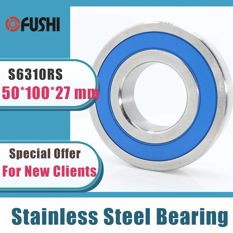 1PC S6310RS Bearing 50*100*27 mm ABEC-3 440C Stainless Steel S 6310RS Ball Bearings 6310 Stainless Steel Ball Bearing