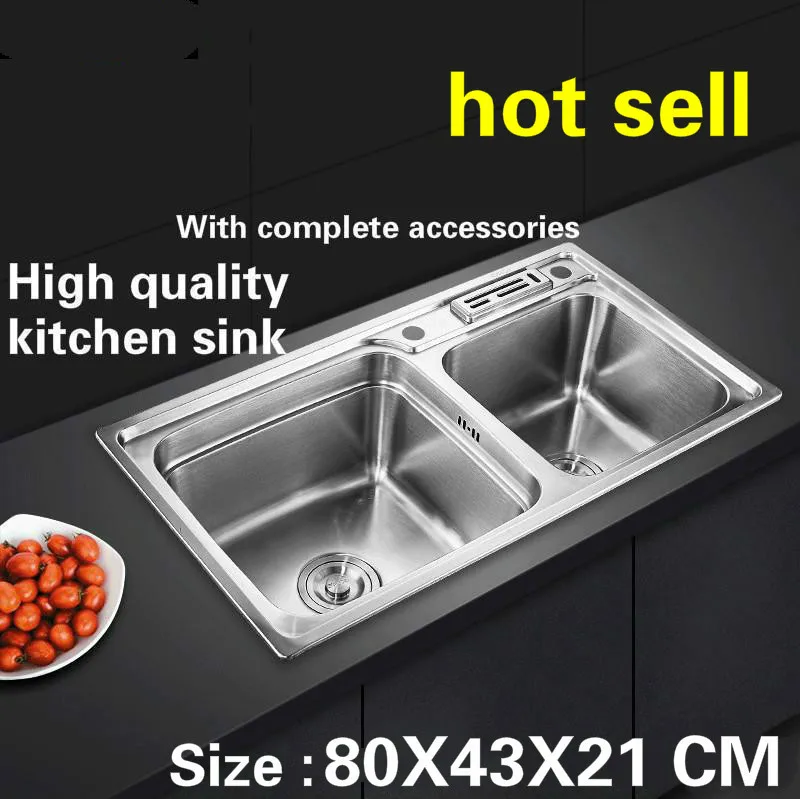 Tangwu High quality kitchen sink Food-grade 304 stainless steel big double groove 80x43x21 cm