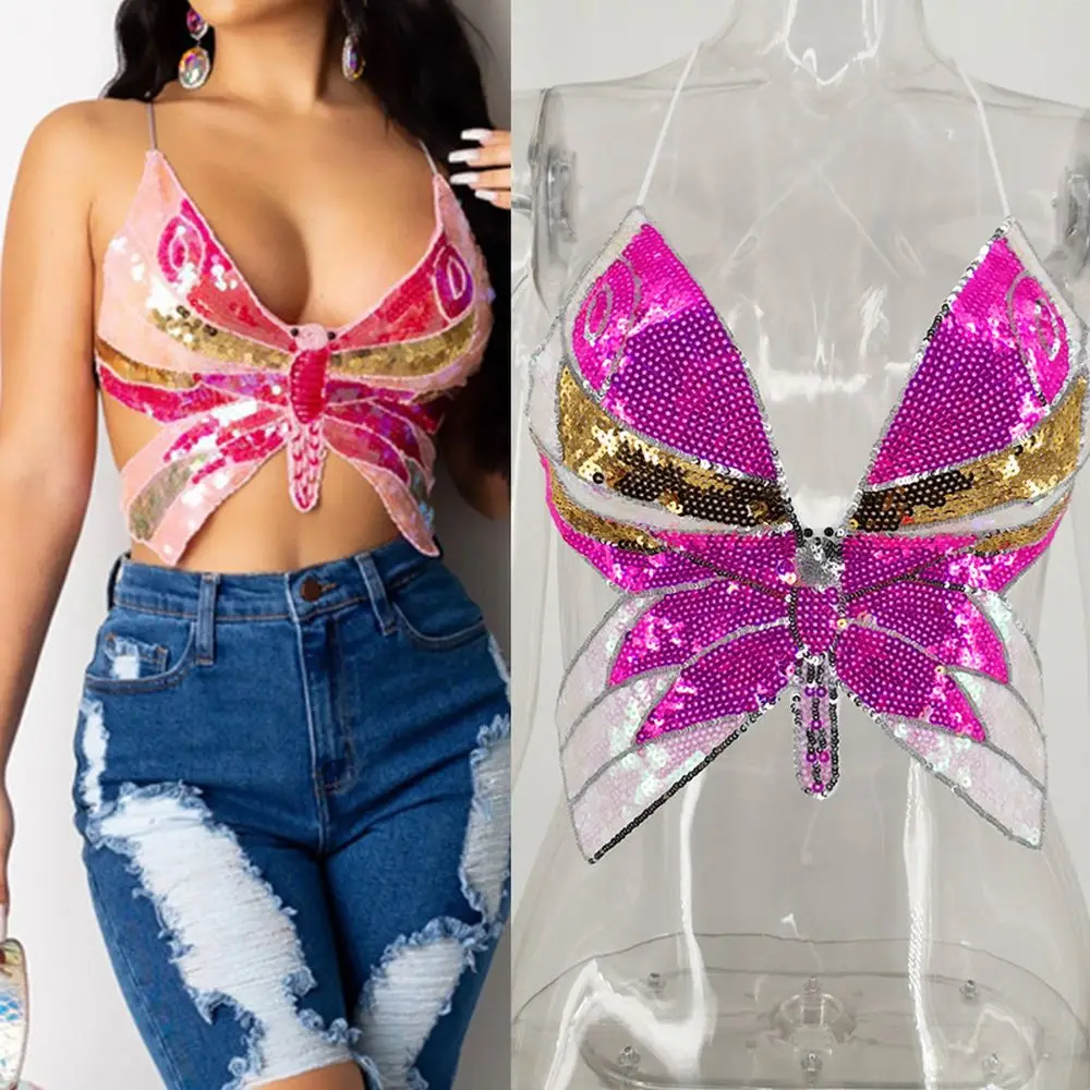 

Women Tube Top sexy Top Underwear Female Summer Camisole Suspenders Butterfly Sequins Women Tank Top Women Clothing Crop Top