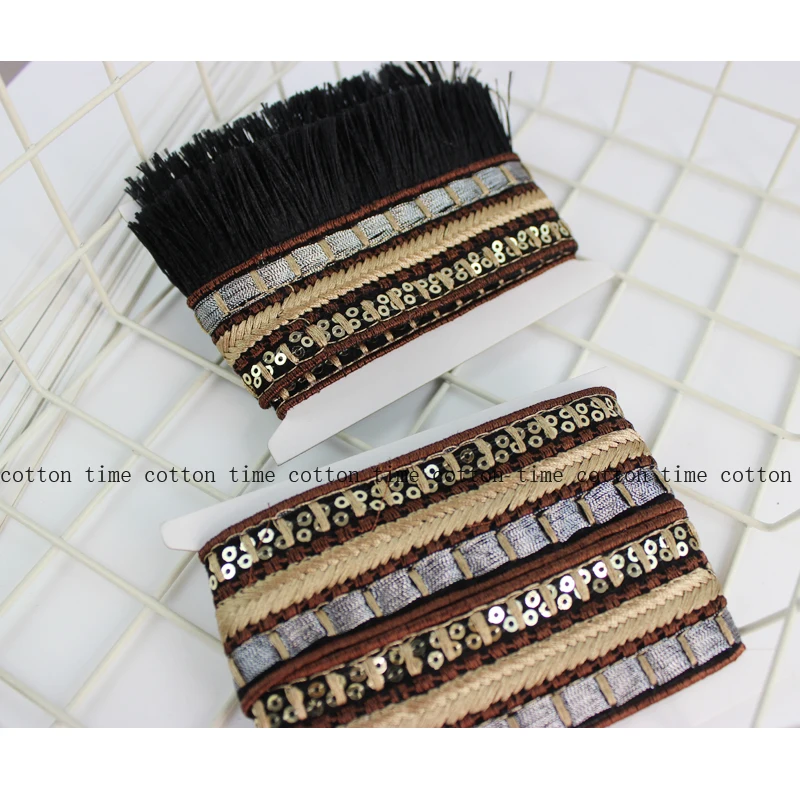 1Yard 55mm Coffee Braid Trim Golden Embroidered Webbing Indian Lace Sewing Ribbons Clothing Decorative Sequined Lace Trim