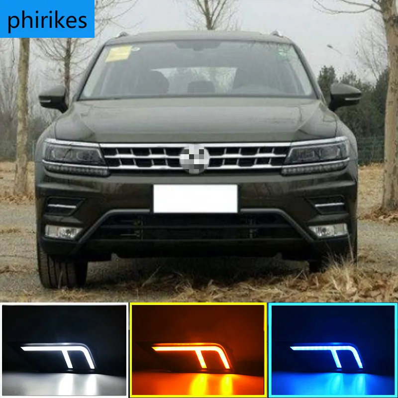 

1Pair Car light for Volkswagen VW Tiguan 2017 2018 2019 DRL Daytime Running Light with Yellow Turn signal fog lamp