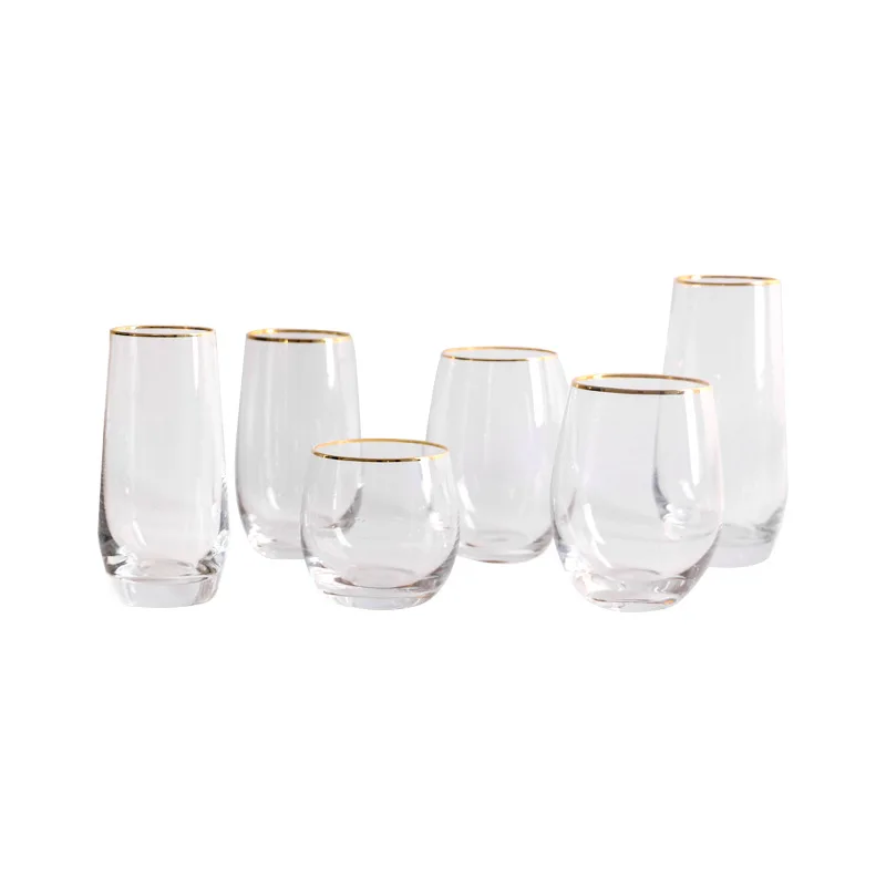 Large Clear Juice Wine Cups Transparent Wine Glass with Gold Rim Crystal Glass Lead-free Drinkware Thicken Bottom Water Cup