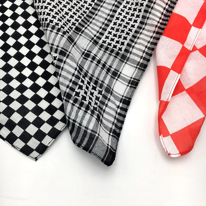 Black White Plaid Bandanas Men Pocket Square Scarf Cotton Ladies Headband Neckerchief Headwear Sports Cycling Mask