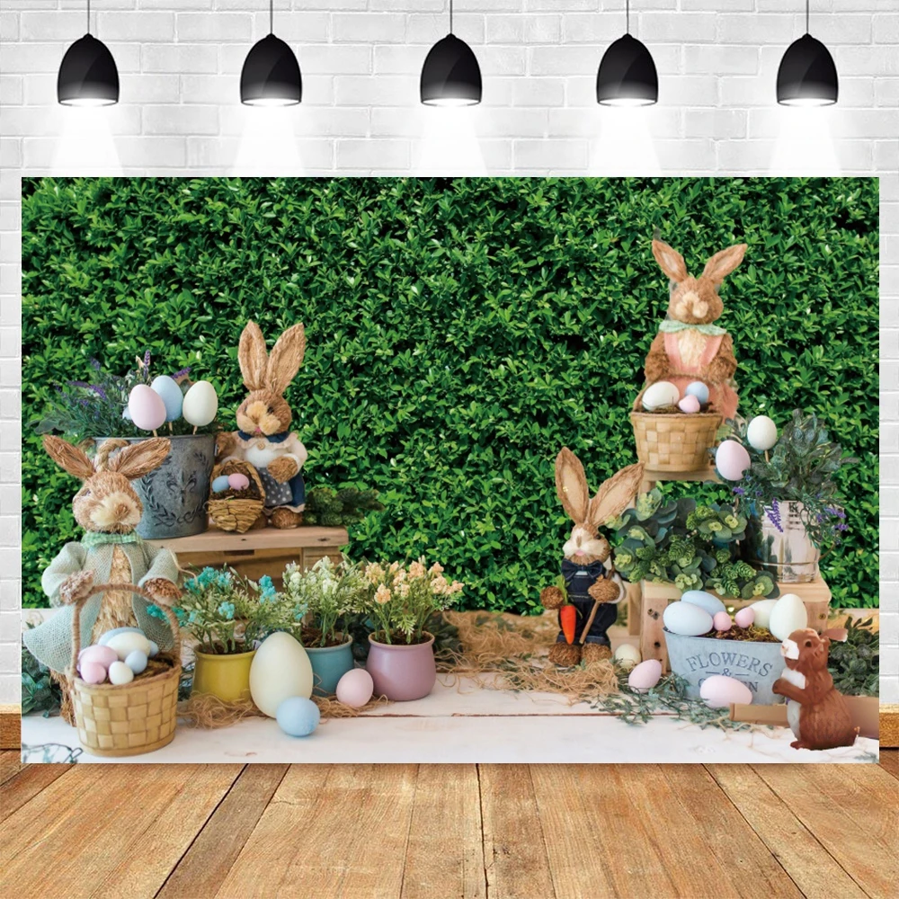 

Happy Easter Backdrop Spring Flower Baby Portrait Photography Background Egg Rabbit Green Grass Birthday Decor Photo Studio Prop