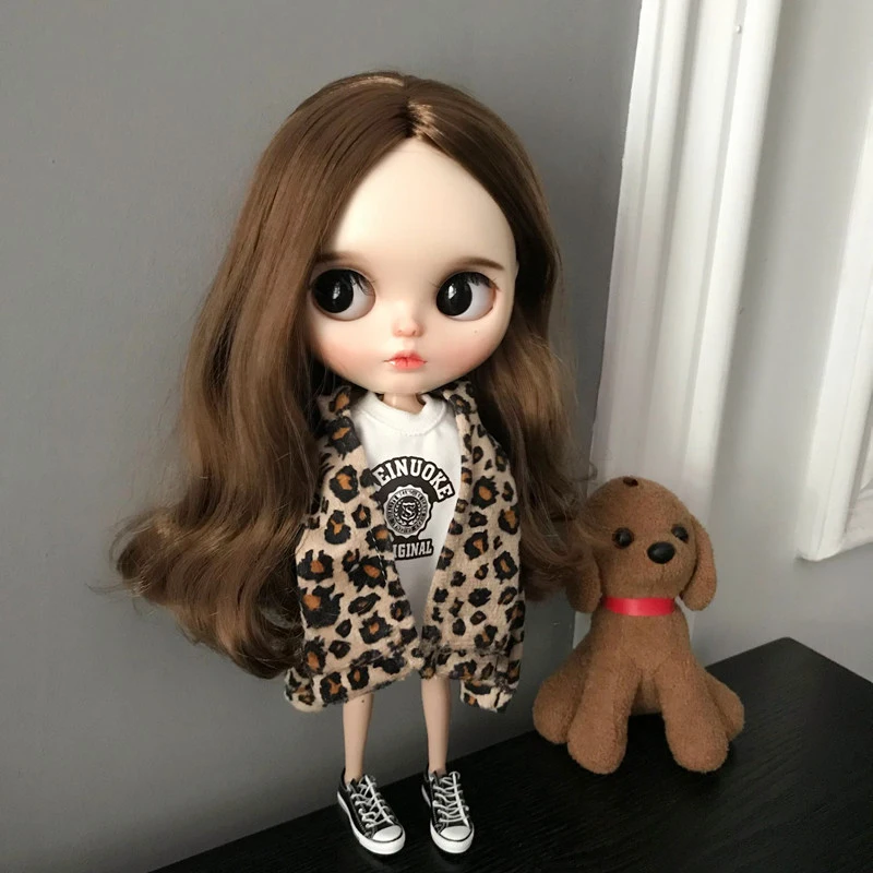 1pcs Blythe Clothes T-shirt+Leopard Print Coat Barbies Clothes for Doll Accessories  (Blythe,ob,Pullip,Baribes,1/6 Dolls)