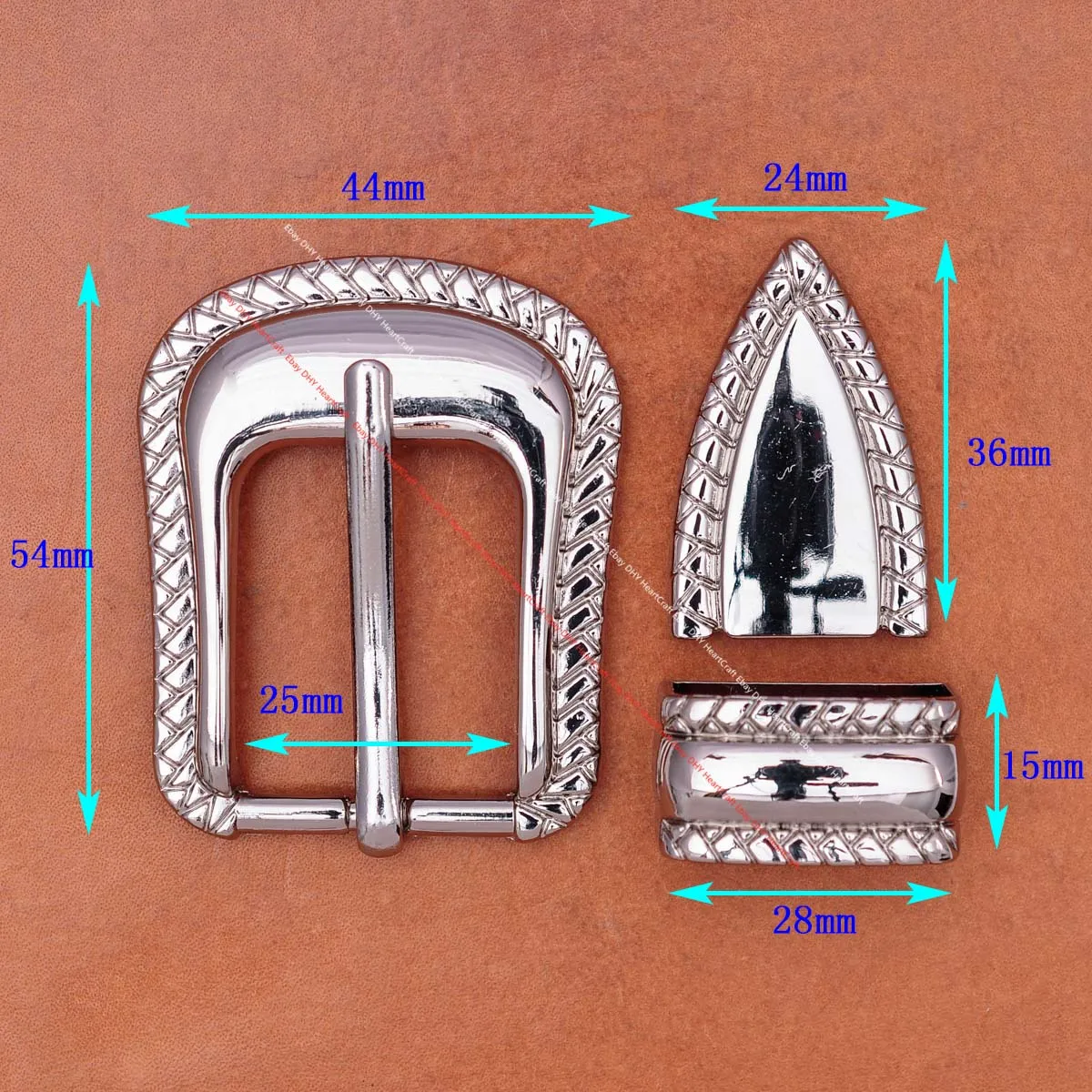 Western Cowboy Cowgirl Rodeo RIder 3 Piece Set Silver Engraved Leathercraft Belt Headstall Buckle Fit 1\