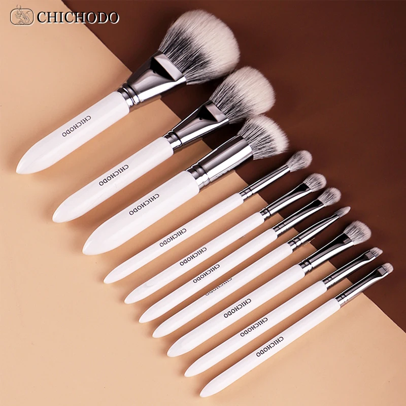 CHICHODO Makeup Brush-Luxurious Pure White 10 Brushes set-High Level Fox&Goat&Synthetic Hair Professional Beauty Pen-Makeup Tool