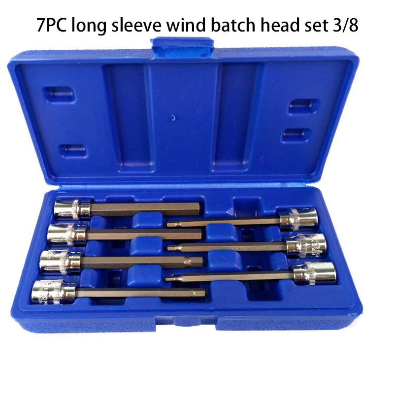 7pc 3/8 Extra Long Socket Set 3-10mm Socket Adatper for Torque Socket Wrench Hex Allen Key Screwdriver Bit Set Hand Tools