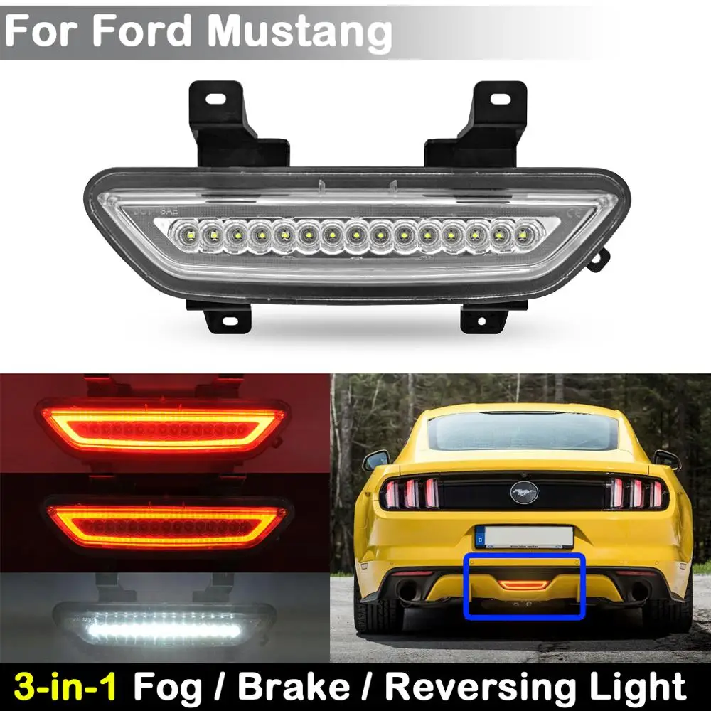 Clear Lens LED Red Brake Light For Ford Mustang 2015-up Rear Fog Lamp White Revering Backup Light